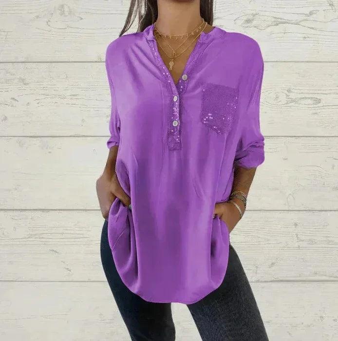 [COMPRE 1 E LEVE 2] Blusinha Salafiori™ com Caimento Solto e Detalhes em Strass Reluzente / Sofisticação e Conforto que Encantam!