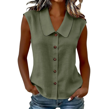 [COMPRE 1 E LEVE 2] Camisa Celinea™ em Linho de algodão Com Gola Elegante e Botões Frontais / Leveza Que Combina Com Tudo