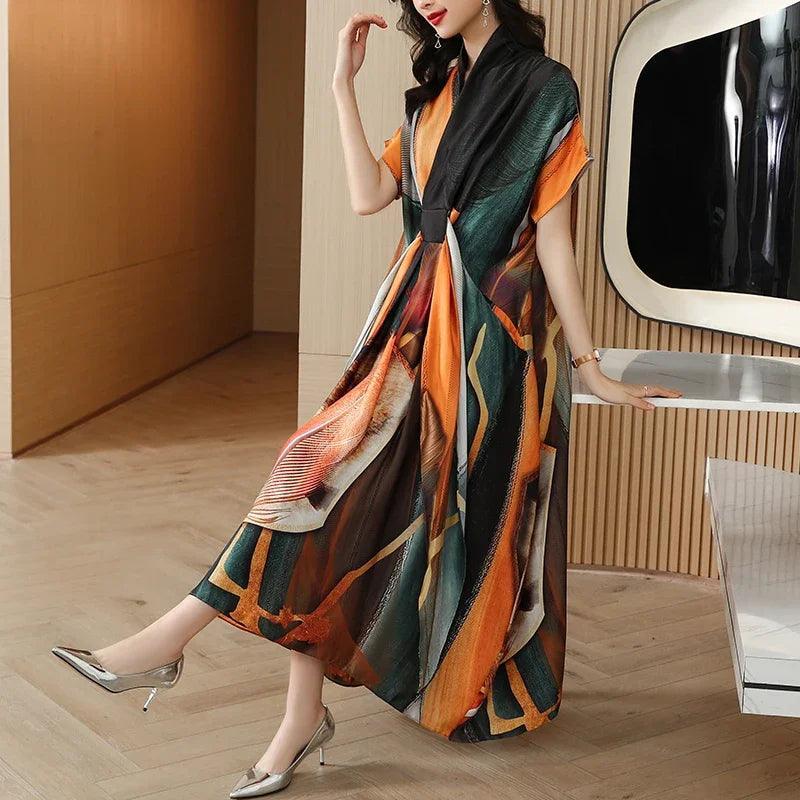 Vestido Silk Isabel™ Arte Abstrata / Sofisticação e Charme em Cada Detalhe!
