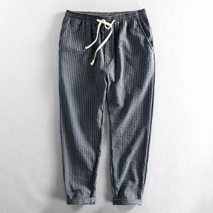 Calça Laurent™ em Linho de Algodão com Listrado Elegante