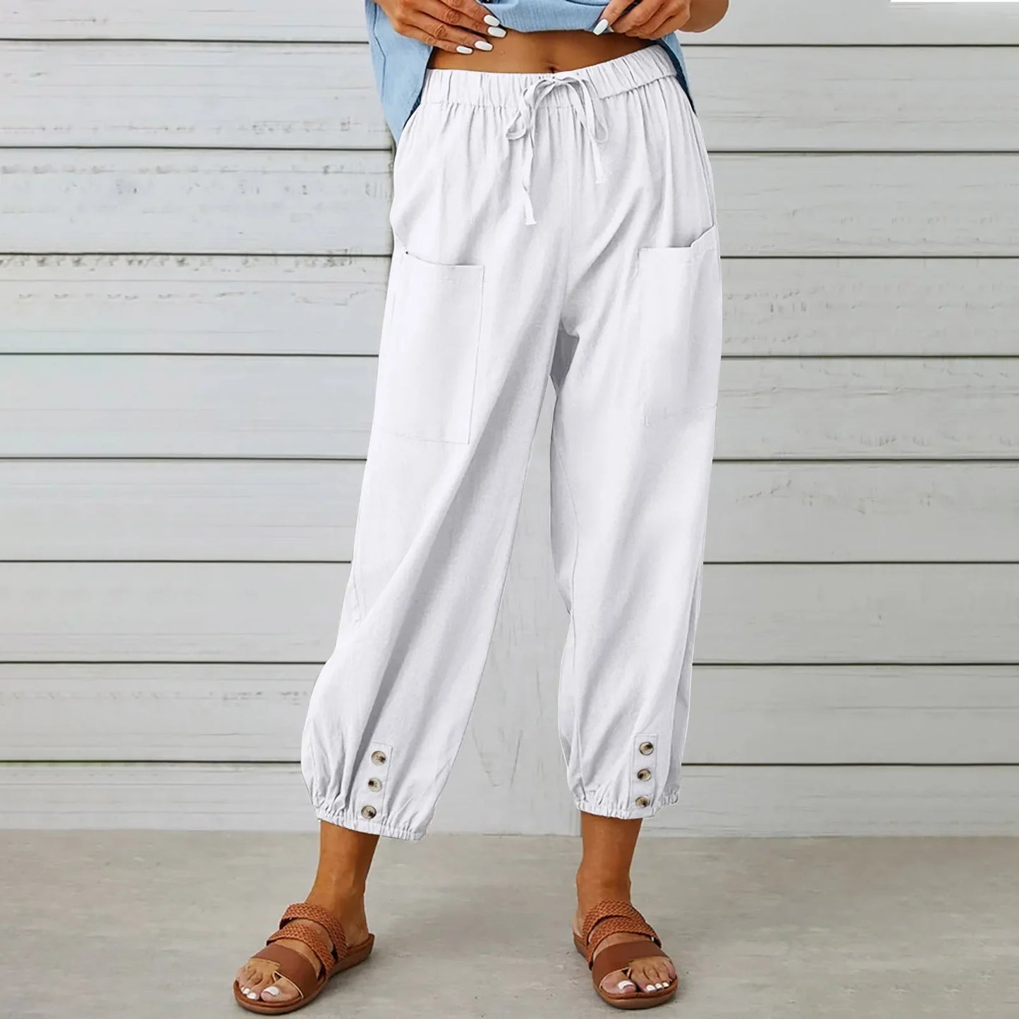 [COMPRE 1 E LEVE 2] Calça Kobe™ em Linho de Algodão com Bolsos Frontais e Cordão Ajustável