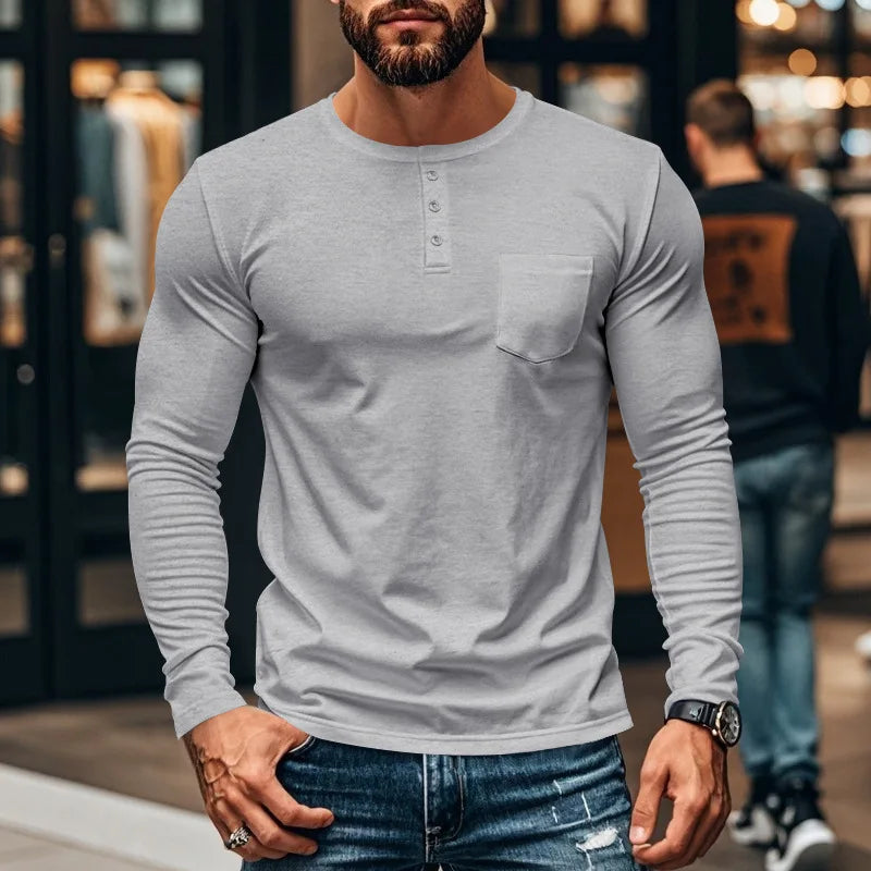 Camisa Manga Longa Northline™ Com Gola Henley e Modelagem Ajustada