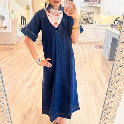 Vestido Jeans Nyra™ com Design Clean e Caimento Leve