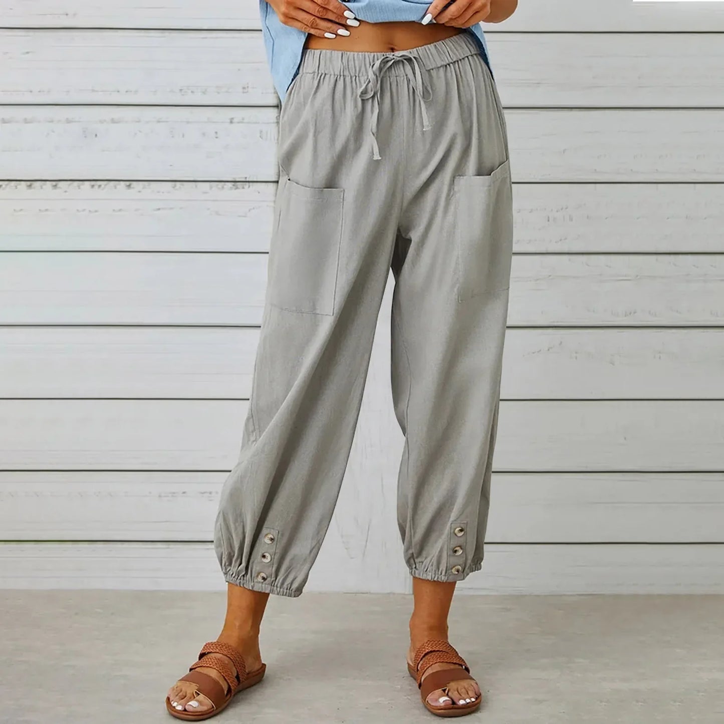 [COMPRE 1 E LEVE 2] Calça Kobe™ em Linho de Algodão com Bolsos Frontais e Cordão Ajustável