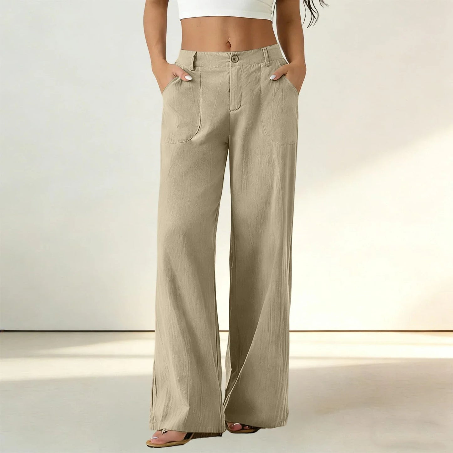 Calça Sorena™ com Cintura Alta, Bolsos Amplos e Modelagem Reta / Conforto Que Mantém o Visual Bem Alinhado