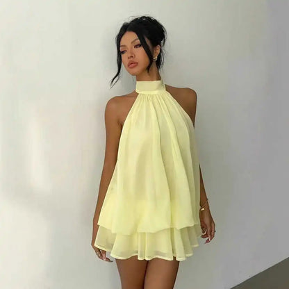 Vestido Serenya™ com Amarração Halter e Leveza Natural