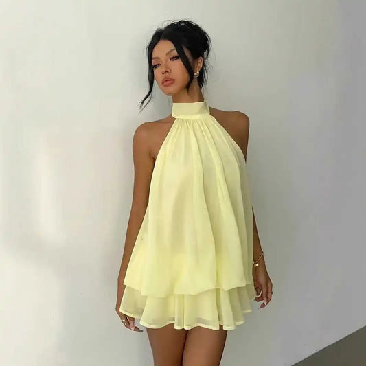 Vestido Serenya™ com Amarração Halter e Leveza Natural
