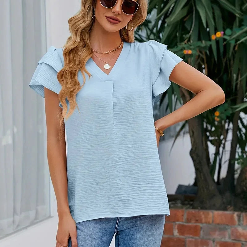Blusinha Poliana™ com Manga em Camadas e Dobra Frontal