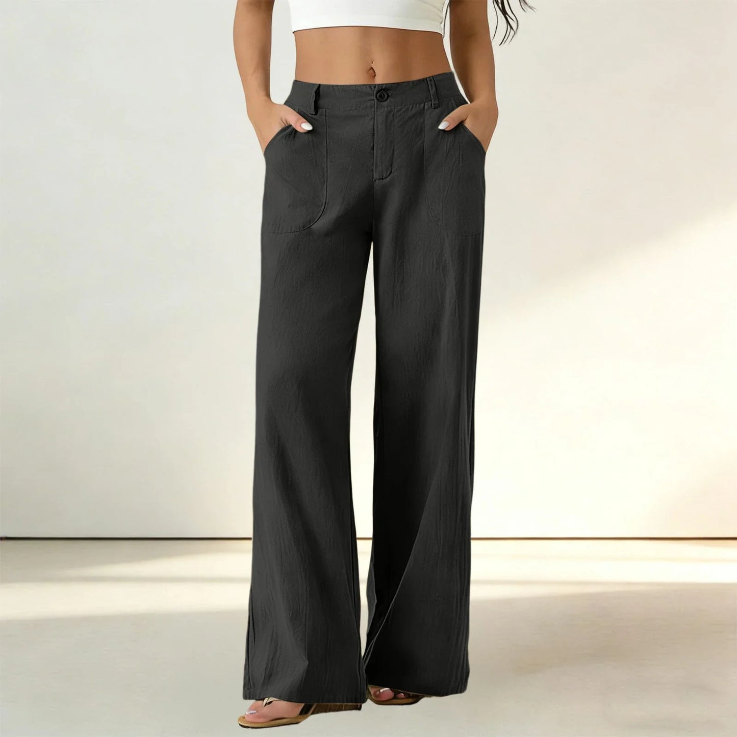 Calça Sorena™ com Cintura Alta, Bolsos Amplos e Modelagem Reta / Conforto Que Mantém o Visual Bem Alinhado