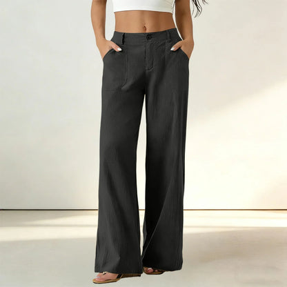 Calça Sorena™ com Cintura Alta, Bolsos Amplos e Modelagem Reta / Conforto Que Mantém o Visual Bem Alinhado