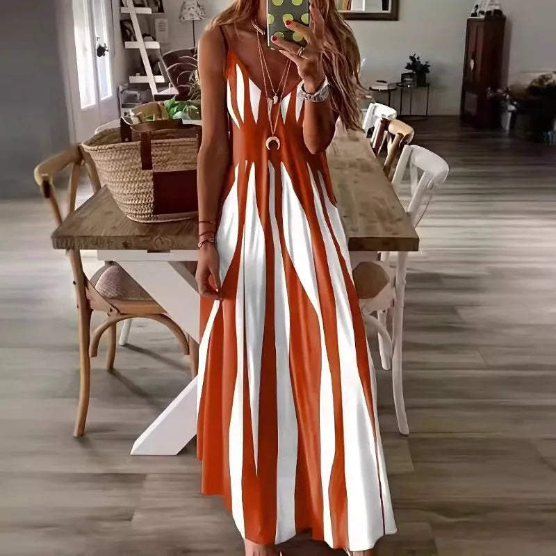 Vestido Calenna™ com Listras Verticais e Decote V