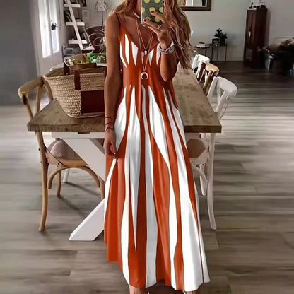 Vestido Calenna™ com Listras Verticais e Decote V