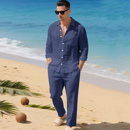 Conjunto Luca™ em Linho de Algodão com Camisa de Botões
