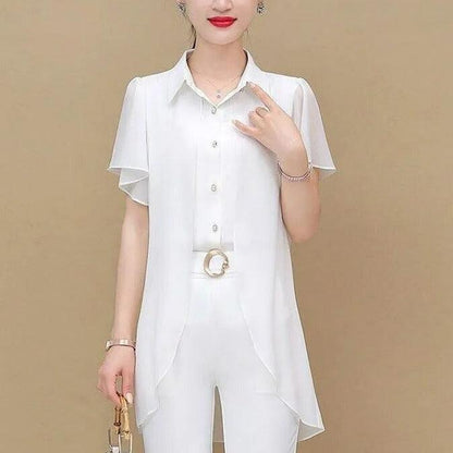 Conjunto Abravanel™ de Camisa com Cardigã Sobreposto + Calça Alfaiataria /  Elegância Atemporal para a Mulher Moderna!