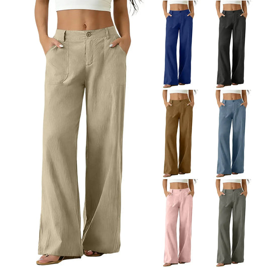 Calça Sorena™ com Cintura Alta, Bolsos Amplos e Modelagem Reta / Conforto Que Mantém o Visual Bem Alinhado