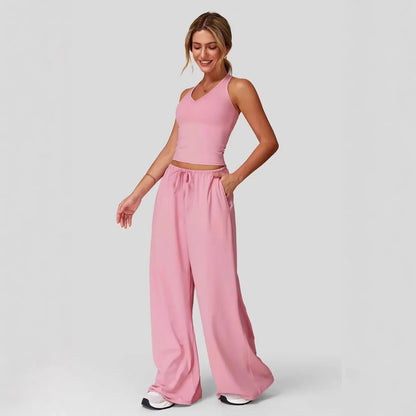 Conjunto Lunary™ Com Top Minimalista e Calça Pantalona