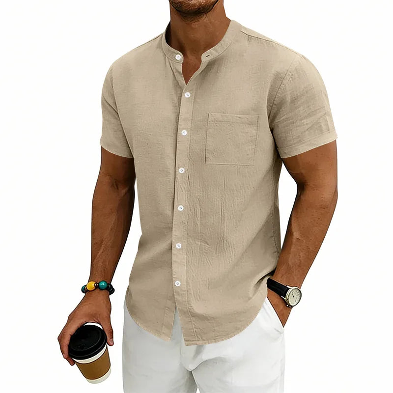 [COMPRE 1 E LEVE 2] Camisa Montese™ Em Linho de Algodão Com Gola Mandarim
