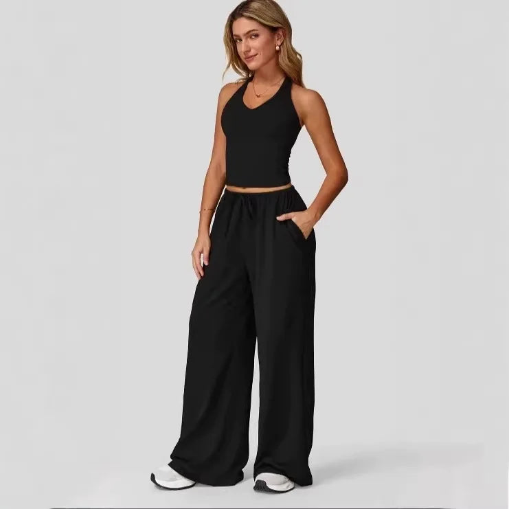 Conjunto Lunary™ Com Top Minimalista e Calça Pantalona