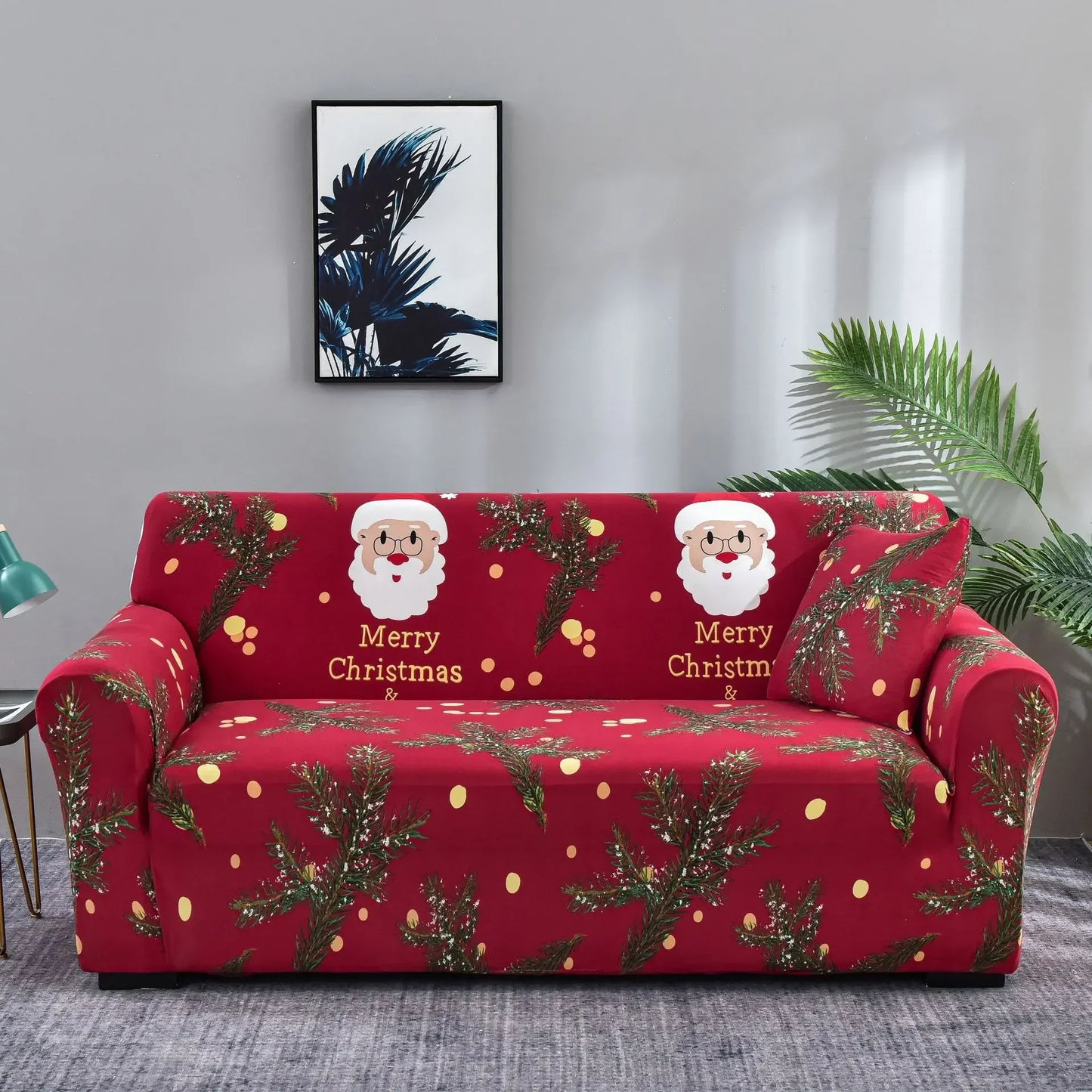 Capa de Sofá Natalina Modern Lar™ em Spandex de Alta Elasticidade / Decoração Instantânea que o seu Natal Merece! + Fronha de Brinde