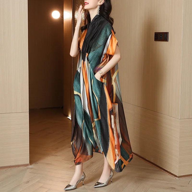 Vestido Silk Isabel™ Arte Abstrata / Sofisticação e Charme em Cada Detalhe!