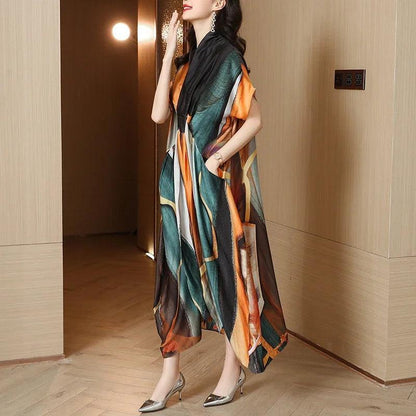 Vestido Silk Isabel™ Arte Abstrata / Sofisticação e Charme em Cada Detalhe!