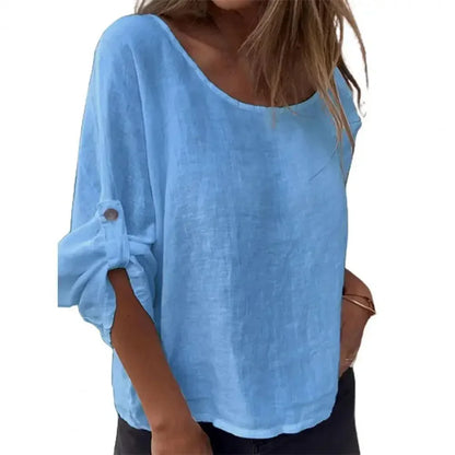 [Black Friday: Compre 1 e Leve 2] Blusinha Horizonte Sereno™ em Linho de Algodão / Leveza e Charme para Inspirar o Seu Dia com Conforto e Estilo!