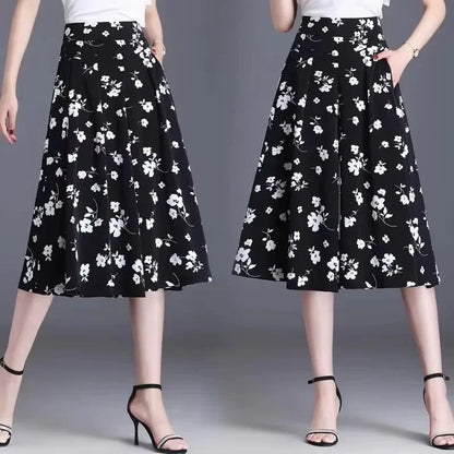 [COMPRE 1 E LEVE 2] Calça-Saia Olivia™ Midi Floral com Cintura Alta / Toque de Feminilidade e Frescor que Valoriza Você em Qualquer Ocasião!