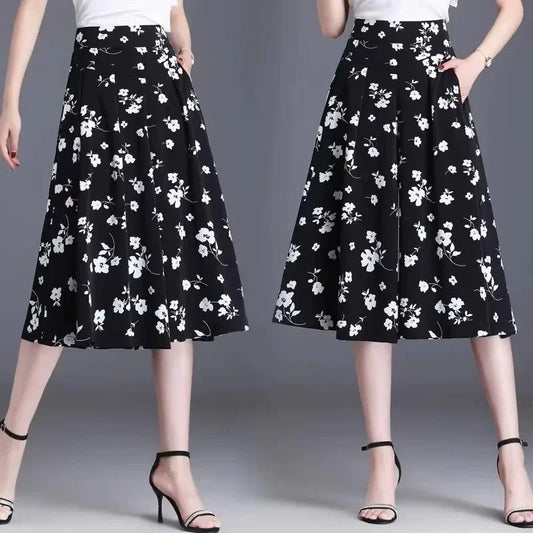 [COMPRE 1 E LEVE 2] Calça-Saia Olivia™ Midi Floral com Cintura Alta / Toque de Feminilidade e Frescor que Valoriza Você em Qualquer Ocasião!