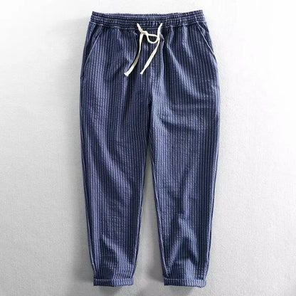 Calça Laurent™ em Linho de Algodão com Listrado Elegante