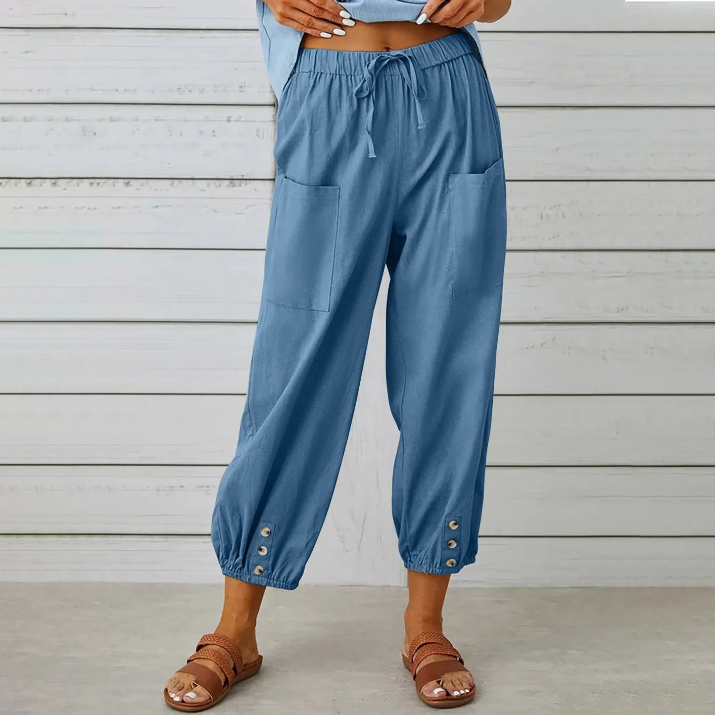 [COMPRE 1 E LEVE 2] Calça Kobe™ em Linho de Algodão com Bolsos Frontais e Cordão Ajustável