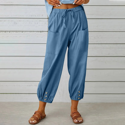 [COMPRE 1 E LEVE 2] Calça Kobe™ em Linho de Algodão com Bolsos Frontais e Cordão Ajustável