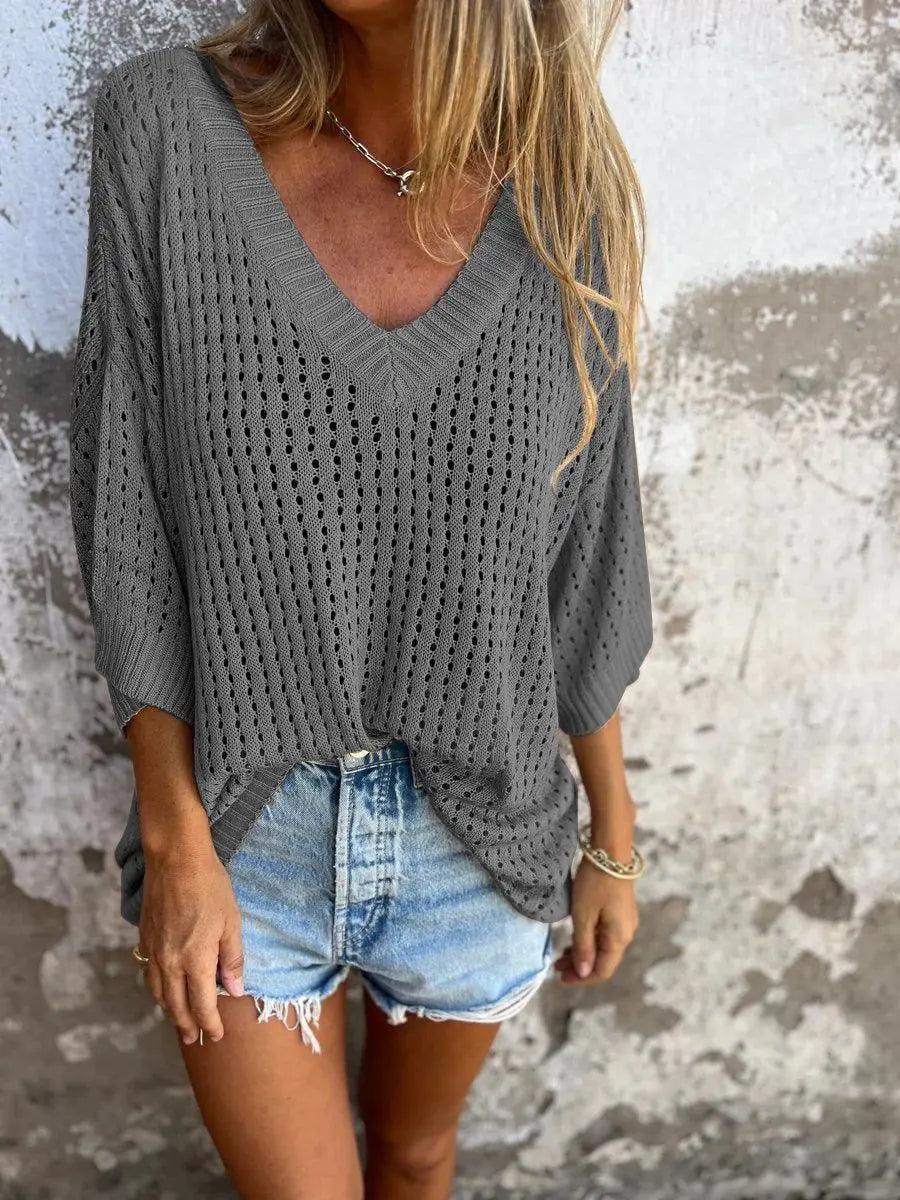 Blusinha Maré™ em Crochê de Algodão com Gola V / Leveza e Frescor para Dias de Sol!
