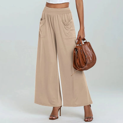 Calça Lissara™ Com Cintura Alta, Bolsos Drapejados E Modelagem Pantalona / Praticidade Com Aparência Refinada