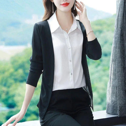 Camisa com Cardigã Sobreposto Modelo 2 em 1 Chic Femme™