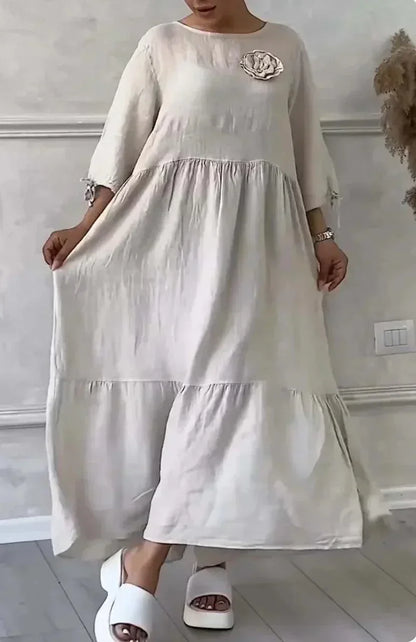 Vestido Florinda™ Em Linho de Algodão / Encante-se com a Suavidade, Liberdade e Conforto que Você Merece!