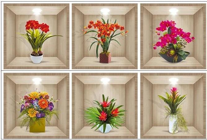 Kit com 6 Quadros Adesivos VivaDécor™ de PVC com Efeito 3D / Transforme suas Paredes em Jardins Vibrantes com um Toque Tridimensional!