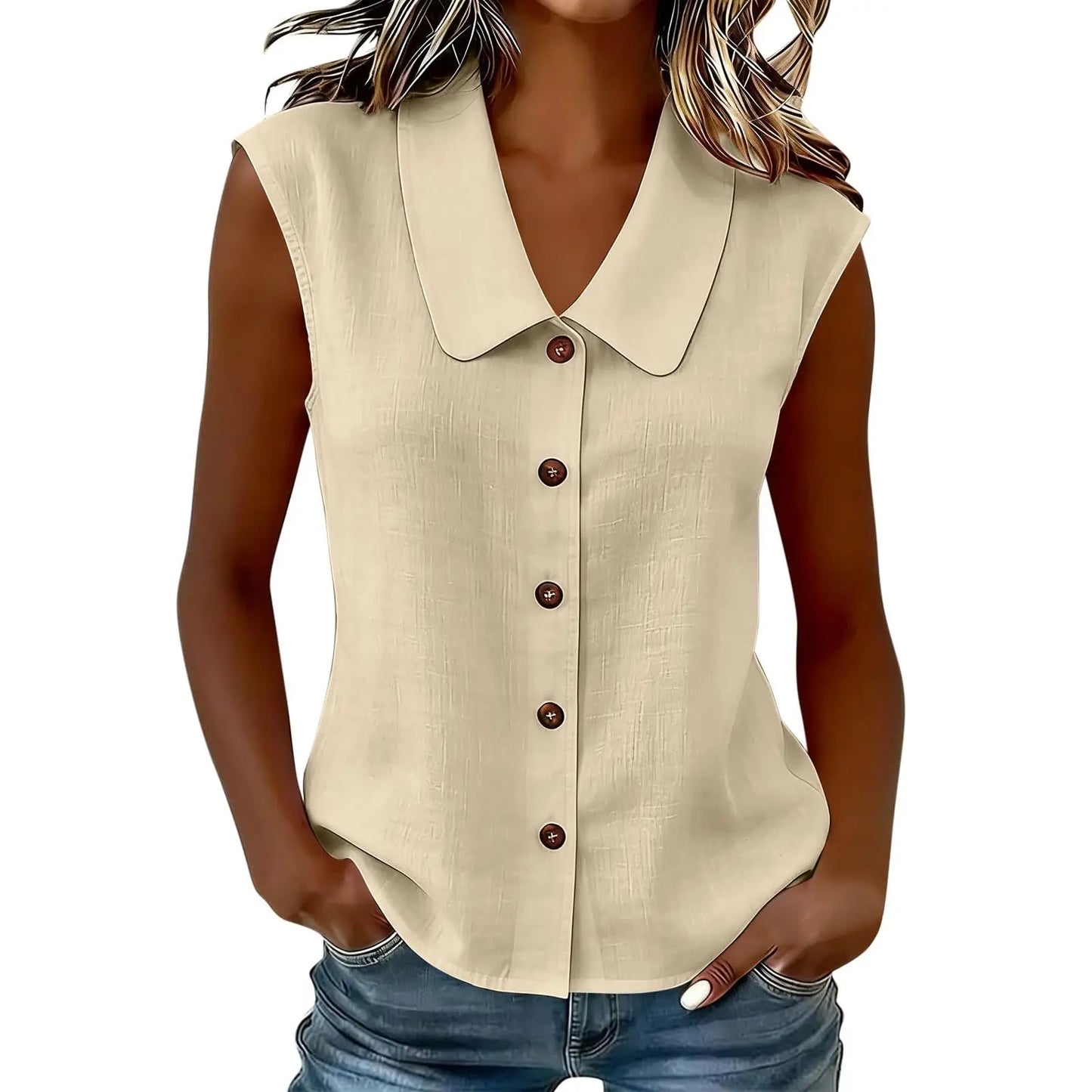 [COMPRE 1 E LEVE 2] Camisa Celinea™ em Linho de algodão Com Gola Elegante e Botões Frontais / Leveza Que Combina Com Tudo