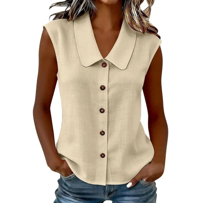 [COMPRE 1 E LEVE 2] Camisa Celinea™ em Linho de algodão Com Gola Elegante e Botões Frontais / Leveza Que Combina Com Tudo
