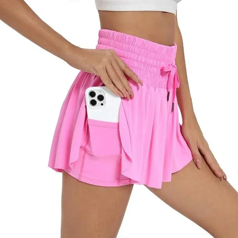 (Compre 1 e Leve 2)  Shorts BellaFit™ com Saia, Cós Alto Elástico e Bolso Funcional