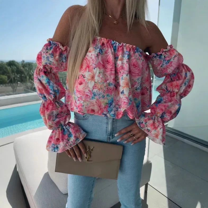 Blusa Florenze™  Ombro a Ombro com Design Floral Elegante