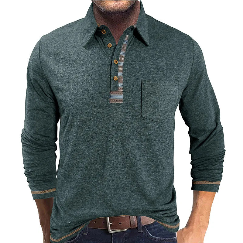 Camisa Manga Longa Bellford™ com Gola Polo em Contraste e Caimento Ajustado
