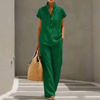 Conjunto Marelisse™ em Linho de Algodão Com Blusa Solta e Pantalona Fluida