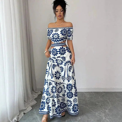 Vestido Amalina™ Com Decote Ombro A Ombro, Cintura Vazada e Estampa Chique / Visual Leve Com Toque Sofisticado