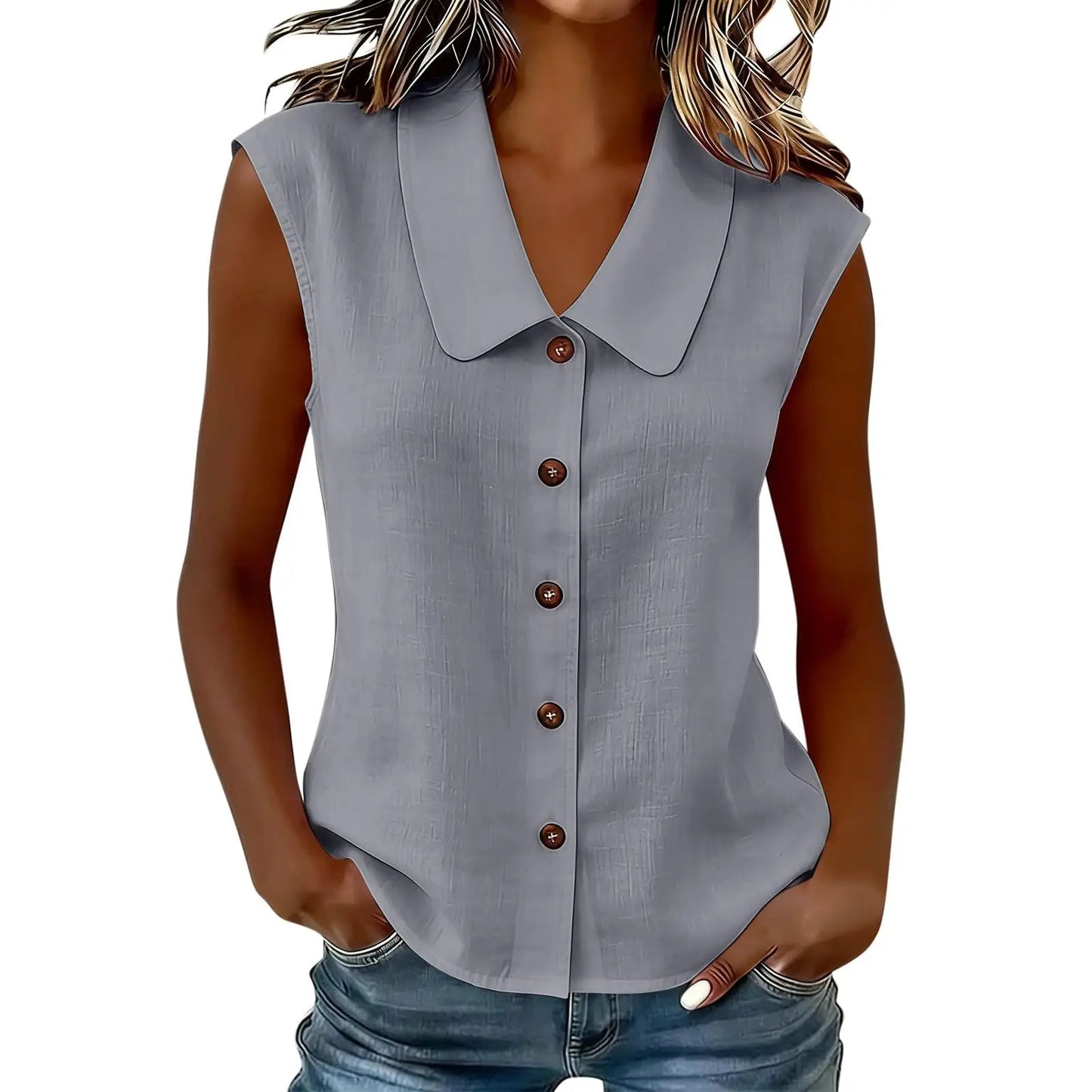 [COMPRE 1 E LEVE 2] Camisa Celinea™ em Linho de algodão Com Gola Elegante e Botões Frontais / Leveza Que Combina Com Tudo