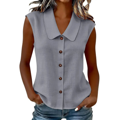 [COMPRE 1 E LEVE 2] Camisa Celinea™ em Linho de algodão Com Gola Elegante e Botões Frontais / Leveza Que Combina Com Tudo