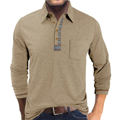 Camisa Manga Longa Bellford™ com Gola Polo em Contraste e Caimento Ajustado