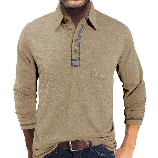 Camisa Manga Longa Bellford™ com Gola Polo em Contraste e Caimento Ajustado