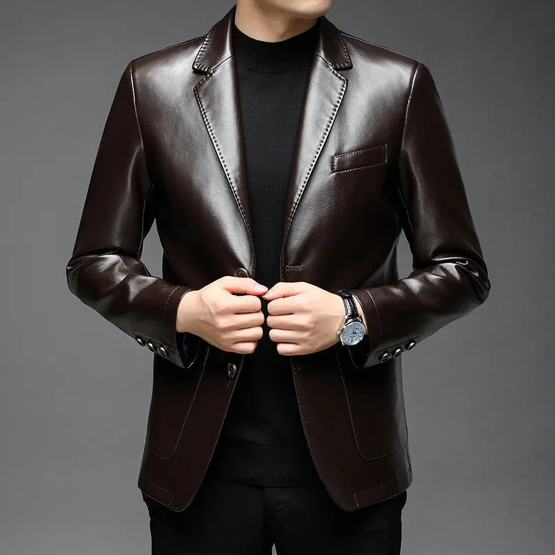 Jaqueta Mikkel™ Estilo Blazer em Couro Premium com Design Minimalista