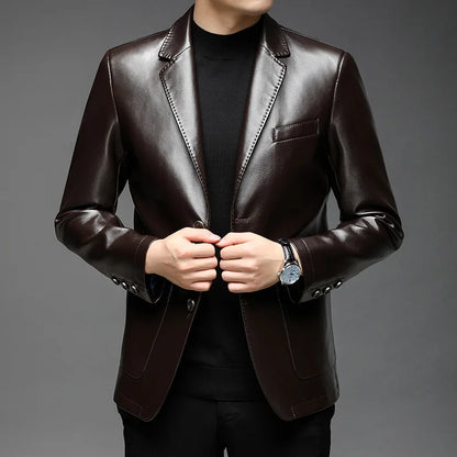 Jaqueta Mikkel™ Estilo Blazer em Couro Premium com Design Minimalista