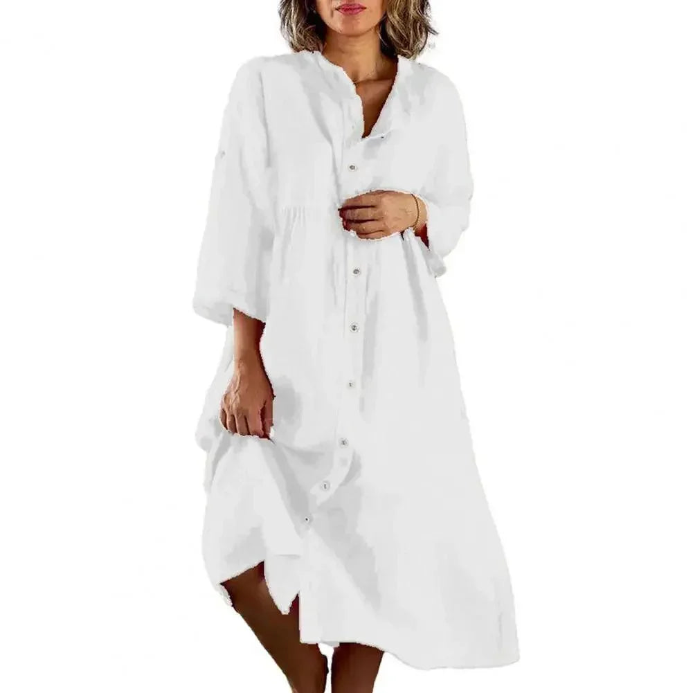 [COMPRE 1 E LEVE 2] Vestido Savannah Breeze™ em Linho de Algodão com Botões Frontais / Elegância Tropical com Leveza e Sofisticação!